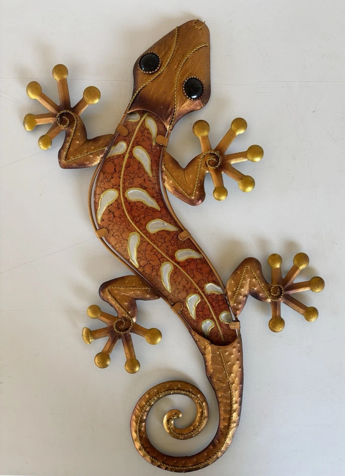 Металлический настенный декор геккон со стеклом для украшения сада медный цвет - Изображение 2 из 4