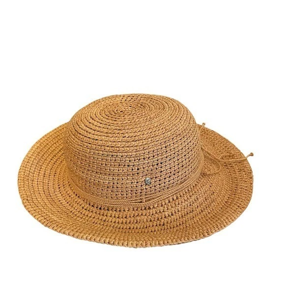 Helen Kaminski Natural 100% Raffia Wide Brim Sun Hat Handmade Madagascar Tan