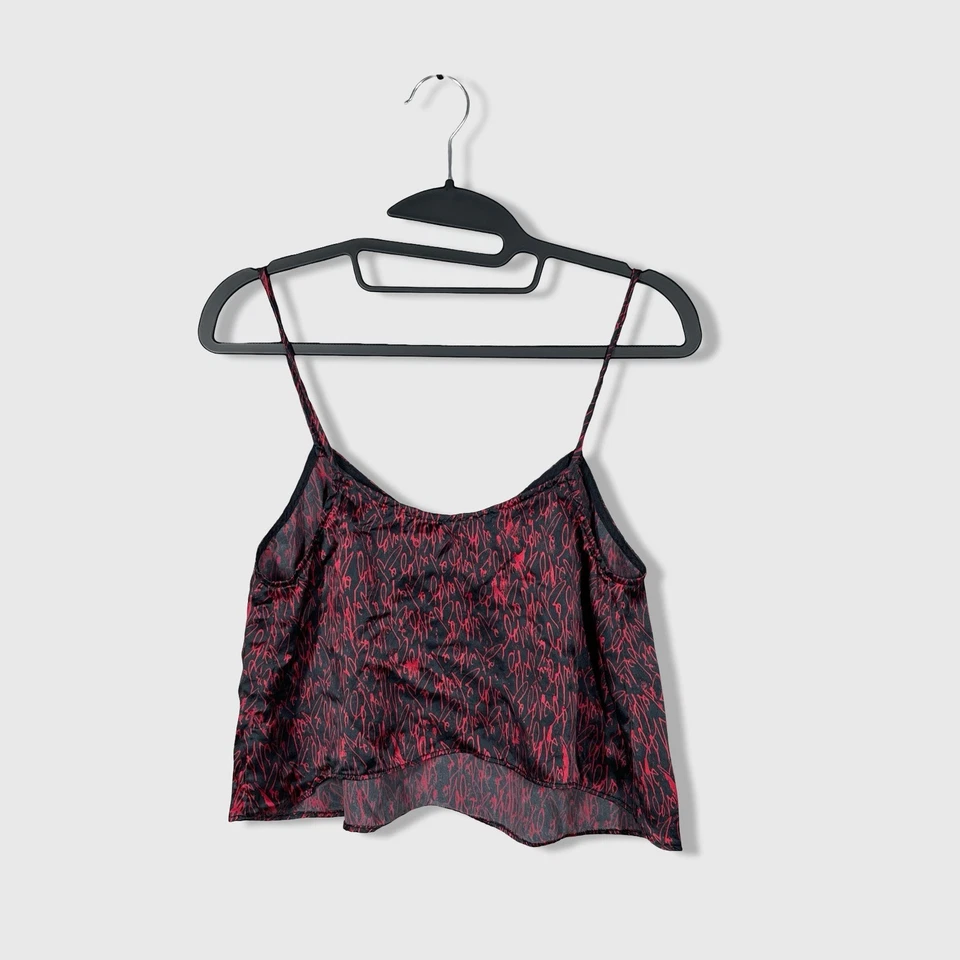 Reformation Love Me Cami Tank Top Womens XS/S Black Red Heart Pattern Silk Cute - Image 4 of 4