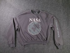 HM Sweatshirt Women Medium NASA Globe Graphic I Need My Space Gray Crewneck