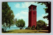 Chautauqua NY-New York, Miller Bell Clock Tower Scenic Lake View Chrome Postcard