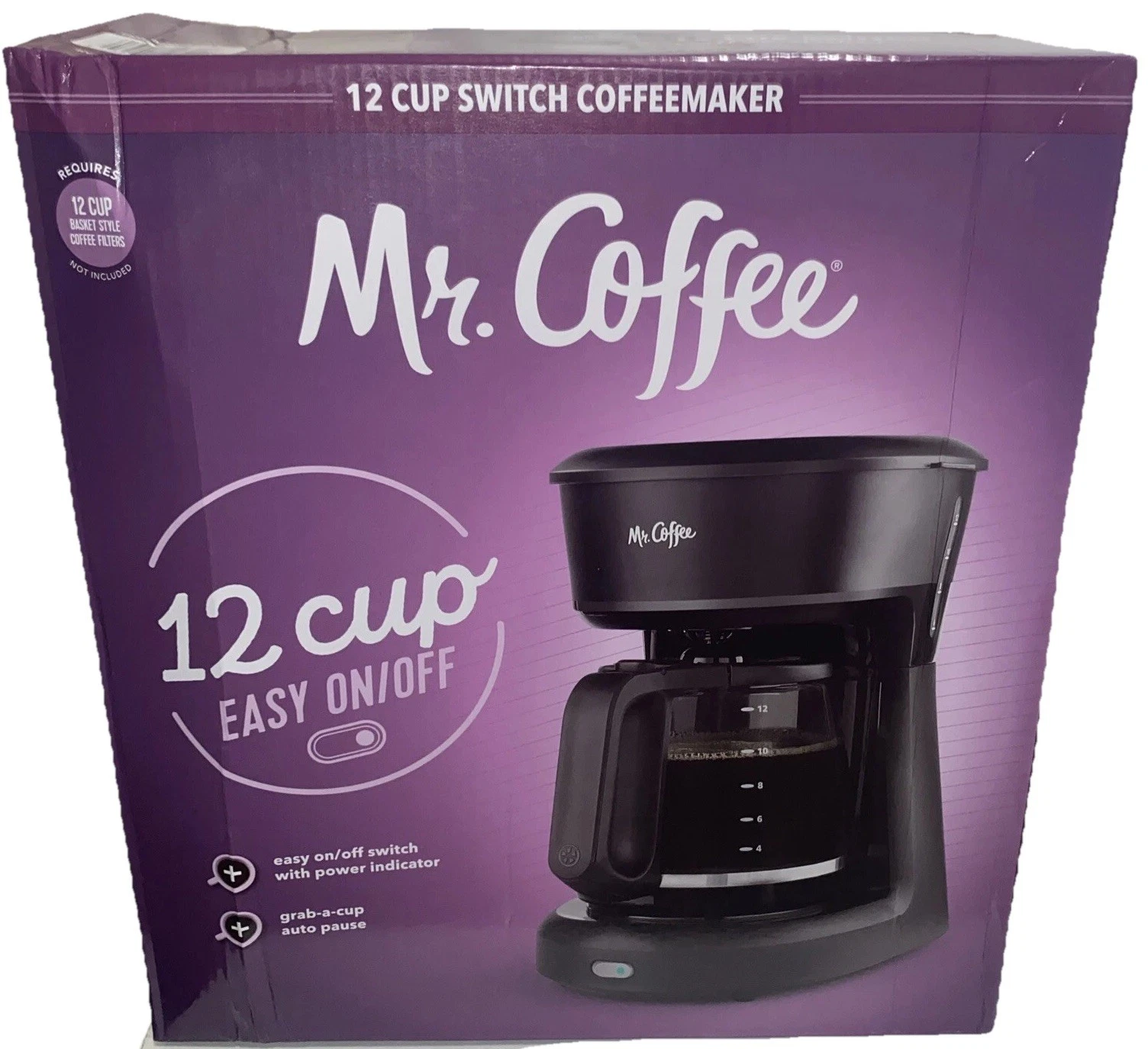 Mr. Coffee® 12-Cup Switch Coffee Maker, Black Auto Pause Removable Filter Basket