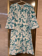Vintage GS Snap Front White/green Housecoat Robe W/Pockets Women's Size Small