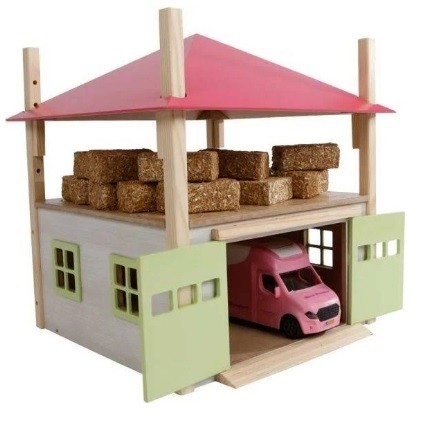 KIDS GLOBE Bâtiment agricole avec garage rose jouet bois grenier toit amovible