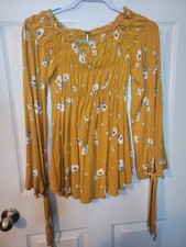 Free People XS Bonjour Tunic yellow Long sleeved floral mini dress bohemian