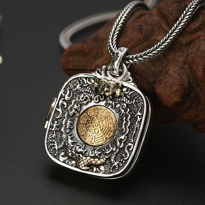 Massiver 925 Sterling Silber Anhänger Buddhist Glückssymbol Amulett Anhänger 38mm H