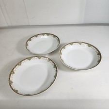 UC Limoges France Shallow Bowl Lot 3 Pink Flower Green Gold Rim 7.25" Discontinu