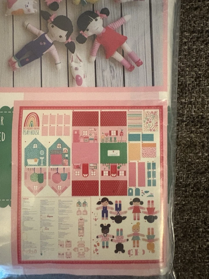 Rare, Stacey Hsu Best Friends Forever Playhouse Kit, Moda Fabric, House 4 Dolls - Image 3 of 4