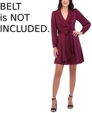Vince Camuto Satin Shawl-Collar Dress Red burgundy Size 14 SALE $178 *NO BELT*