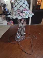 Dale Tiffany Style Stained Glass Shoe Hat Lamp Pink White Vanity Light 22”