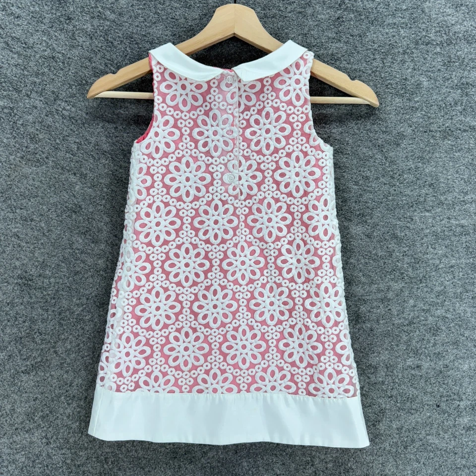 Gymboree Dress Girls 6 Pink Floral Embroidered Shift Short Button Collared Lined - Image 2 of 4