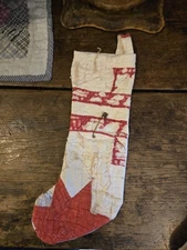 (3) Antique/Vintage/Rustic/Farmhouse Quilted Decor Christmas Stockings 4"x 14"