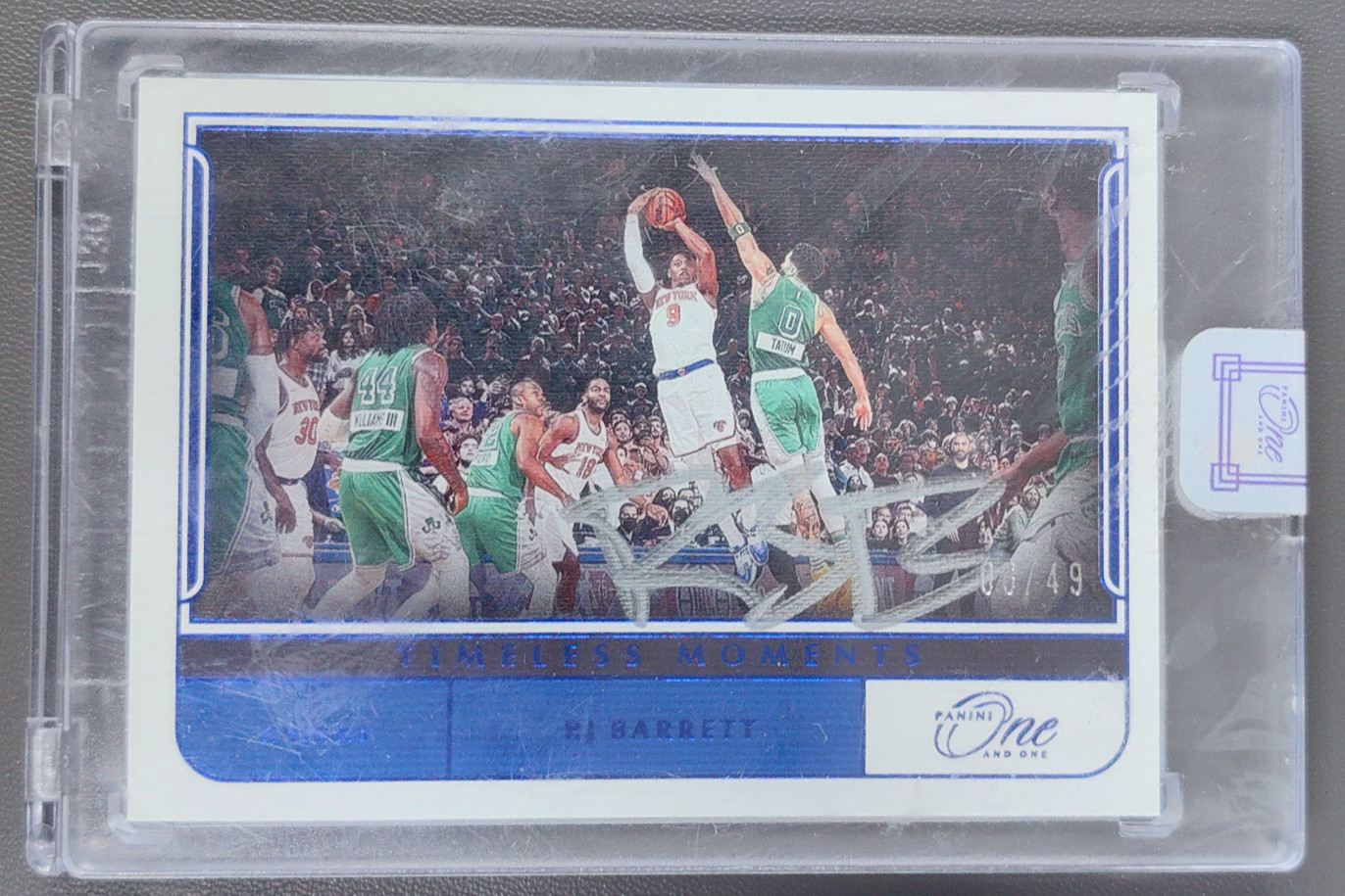 2021-22 Panini One And One RJ Barrett Timeless Moments Auto Blue /49 #TM-RJB