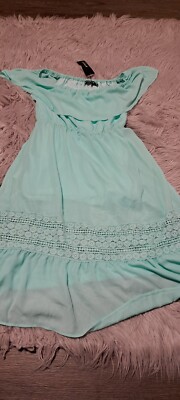 Allegra K Womens Mint Green Polyester Off Shoulder Ruffle Lace Midi Dress Size M