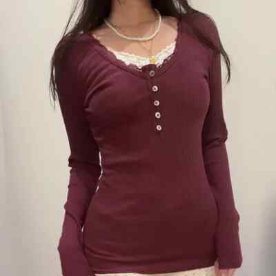 Women's Y2K Coquette Knitted Bodycon Dress - Long Sleeve Round Neck Threaded Sweater Dress - View #3