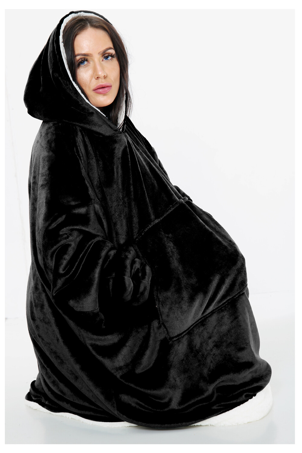 Oversized Fleece Hoodie Fluffy Warm Sherpa Giant Snuggle Hooded Blanket