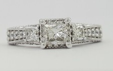 3 Three-Stone Princess Halo Diamond Engagement Ring 1 ct 14K White Gold Rtl 3k