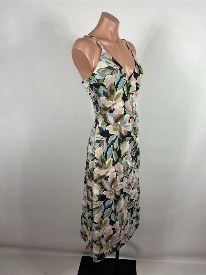 Vestido Joie Azul Floral Sin Mangas Cuello en V Acanalado Solero Acampanado Vestido de Verano talla M Foto 3 de 4