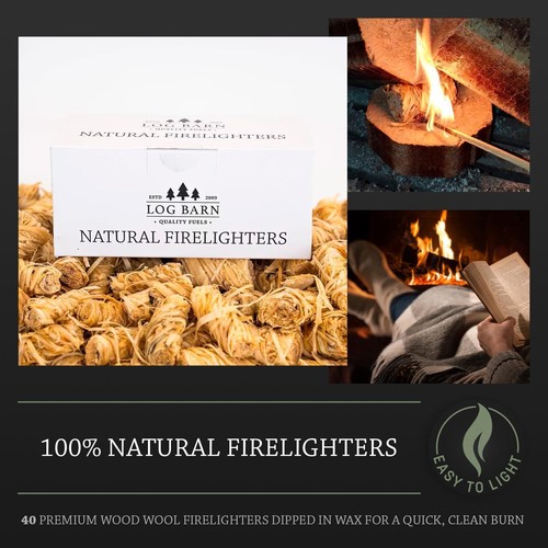 Log Barn Natural Firelighters (Box of 40). Natural Fire Lighters for Wood Burner - Picture 20 of 28