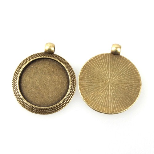 10pc Alloy Vintage Flat Round Tray Pendant Cabochon Bezel Setting Antique Bronze - Picture 5 of 44