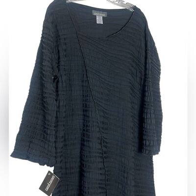 NWT Carol Turner Fiore Black Textured Asymmetric Seamed Dress Size XL Reg. $248