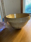 Antique McCoy 9.5”Glazed Yellow Ware Window Pane Mixing Bowl ~ Early Shield Mark