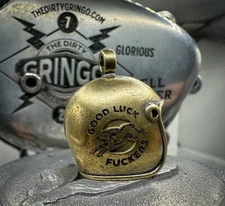 Good Luck F*CKERS Brass Skull Motorcycle Guardian Gremlin Bell Chopper Harley