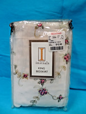 Embroidered flowers on mesh w/solid under skirt,New Initials Keeco King Bedskirt