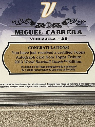2013 Topps Tribute WBC - Autograph #WTA-MC Miguel Cabrera- Topps Cert Auto Iss! - Picture 7 of 8
