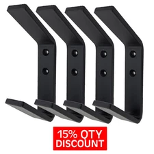 (4) Double Tilted Coat Hook Black Steel Iron Modern Farmhouse Rustic Industrial