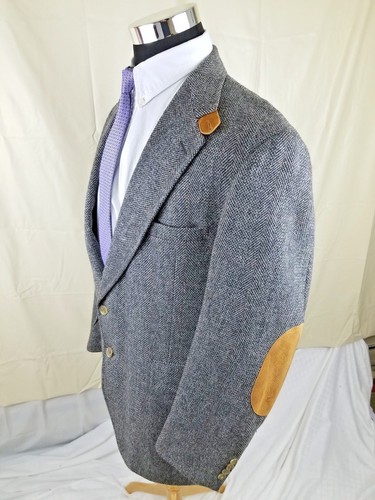 Evan Picone Mens Sport Coat 2 Button Herringbone Wool Gray Tweed 42 R - Picture 2 of 8