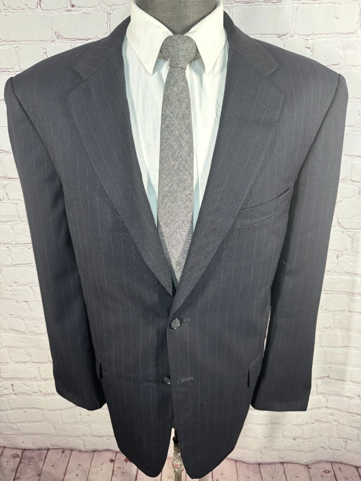JEFFREY BANKS Mens Navy Blue Pinstripe Pleated 2pc Suit 44R Jacket 36x32 Pant - Image 2 of 4