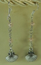 Earrings Long Drop Shell on Pink Crystal Chain Handcrafted Beach Wedding