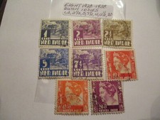 Osiem znaczków pocztowych Indii Holenderskich 1928-1938 -1,2,21/2, 5,71/2,10,121/2, 20 Deno.