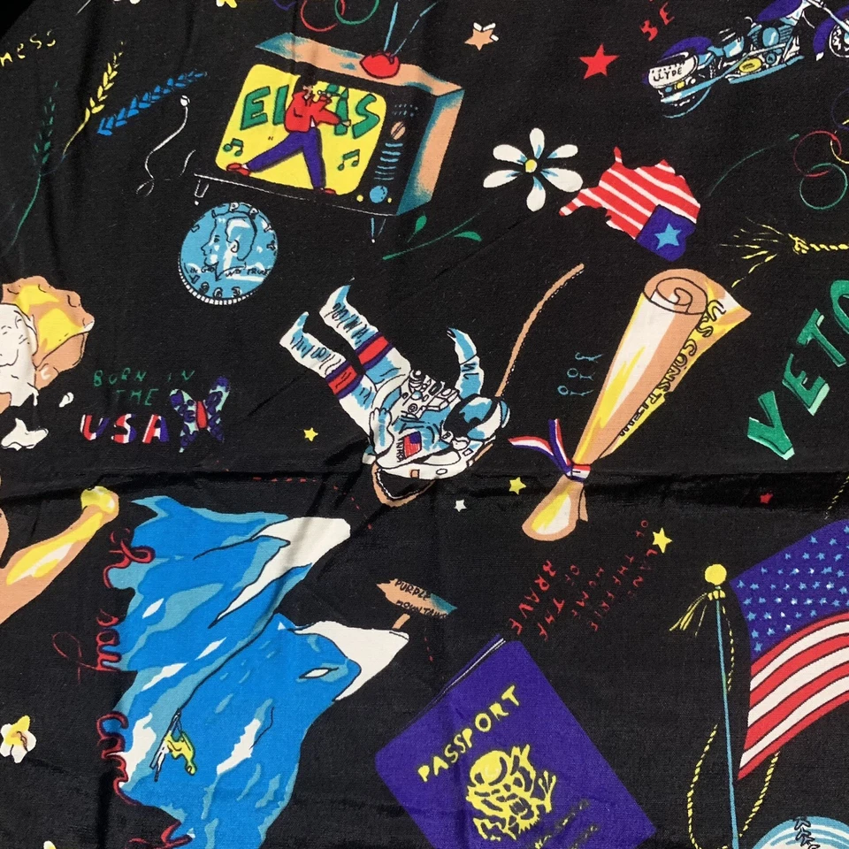 "Tela de arte pop americana de rayón multicolor vintage años 90 aprox 56x36""" Foto 3 de 3