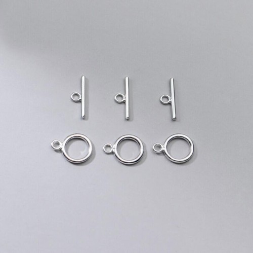 Sterling Silver Simplicity Plain Round Toggle Clasp Bar Set Connector A2052 - Picture 3 of 7
