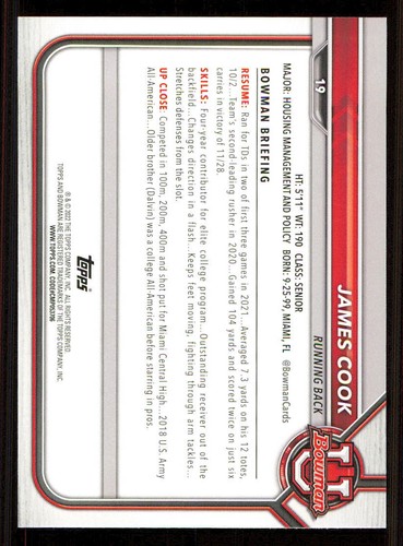 2022 Bowman University #19 James Cook - Picture 2 of 2