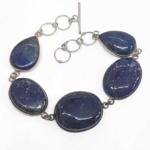Genuine 48.84ctw Lapis Lazuli Silver Bracelet 26.9g - Picture 3 of 4
