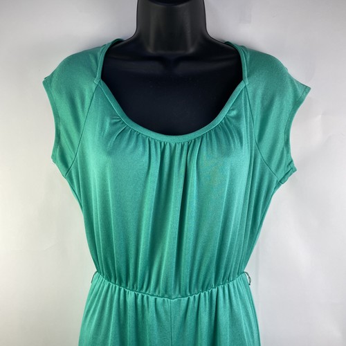 Vtg 70s JC Penney Seafoam Green Jumpsuit Loungewear Bell Bottom Nylon Size M - Picture 3 of 17