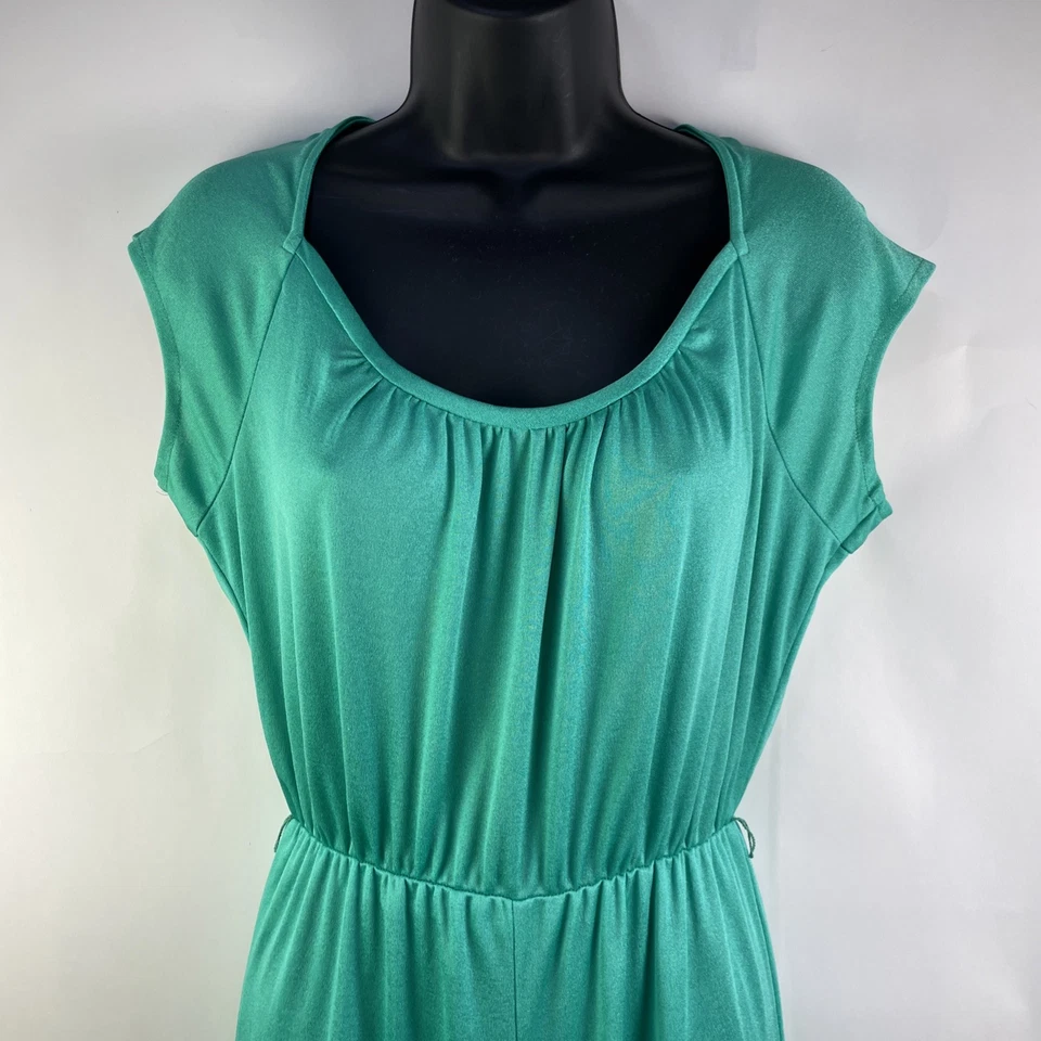 Vtg 70s JC Penney Bright Green Jumpsuit Loungewear Bell Bottom Nylon Size M - Image 3 of 4