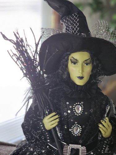 Halloween Witch Broomstick Black Dress Sequins Shelf Sitter Figurine 25” - Picture 6 of 21