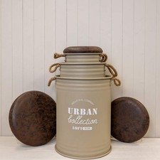 Set of Three Light Brown Urban Round Storage Containers L:40Dx55H-M:34Dx50H-S:27
