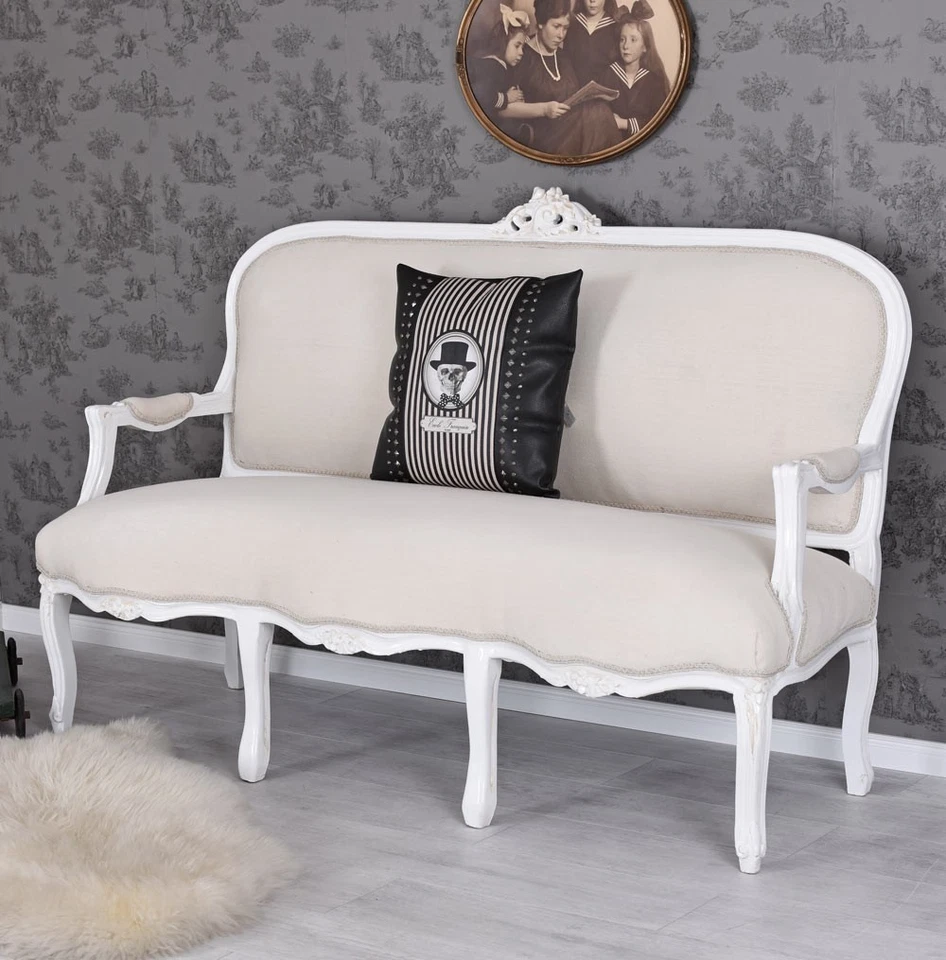 Salon Sofa Barock Sitzbank Vintage Weiss Kanapee Couch Antik brocante - Bild 4 von 4
