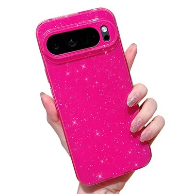 Google Pixel 9 Pro XL Neon Glitter Case, Slim Shockproof TPU Cover, Hot Pink