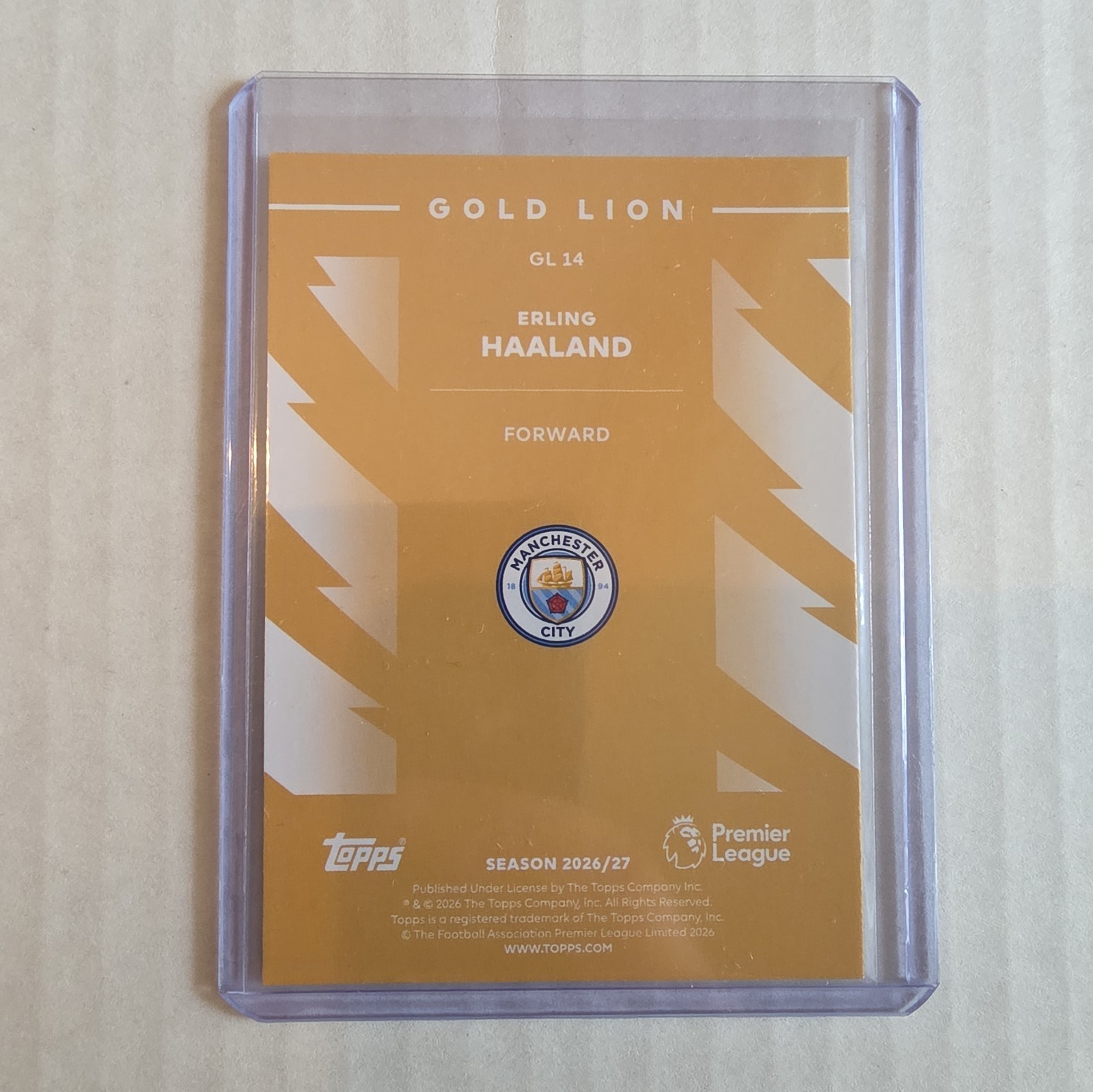 26/27 Topps Flagship Premier League SSP Gold Lion Man City Erling Haaland Rare view 2