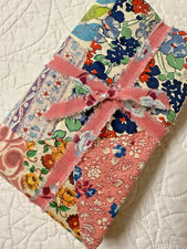 SWEET Feedsack Quilt Piece Multicolor 18x18" hand quilted "B"