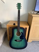 Eastwood Acoustic Guitar LA125 Aqua Burst Full Size with Carry Bag, Good Order.