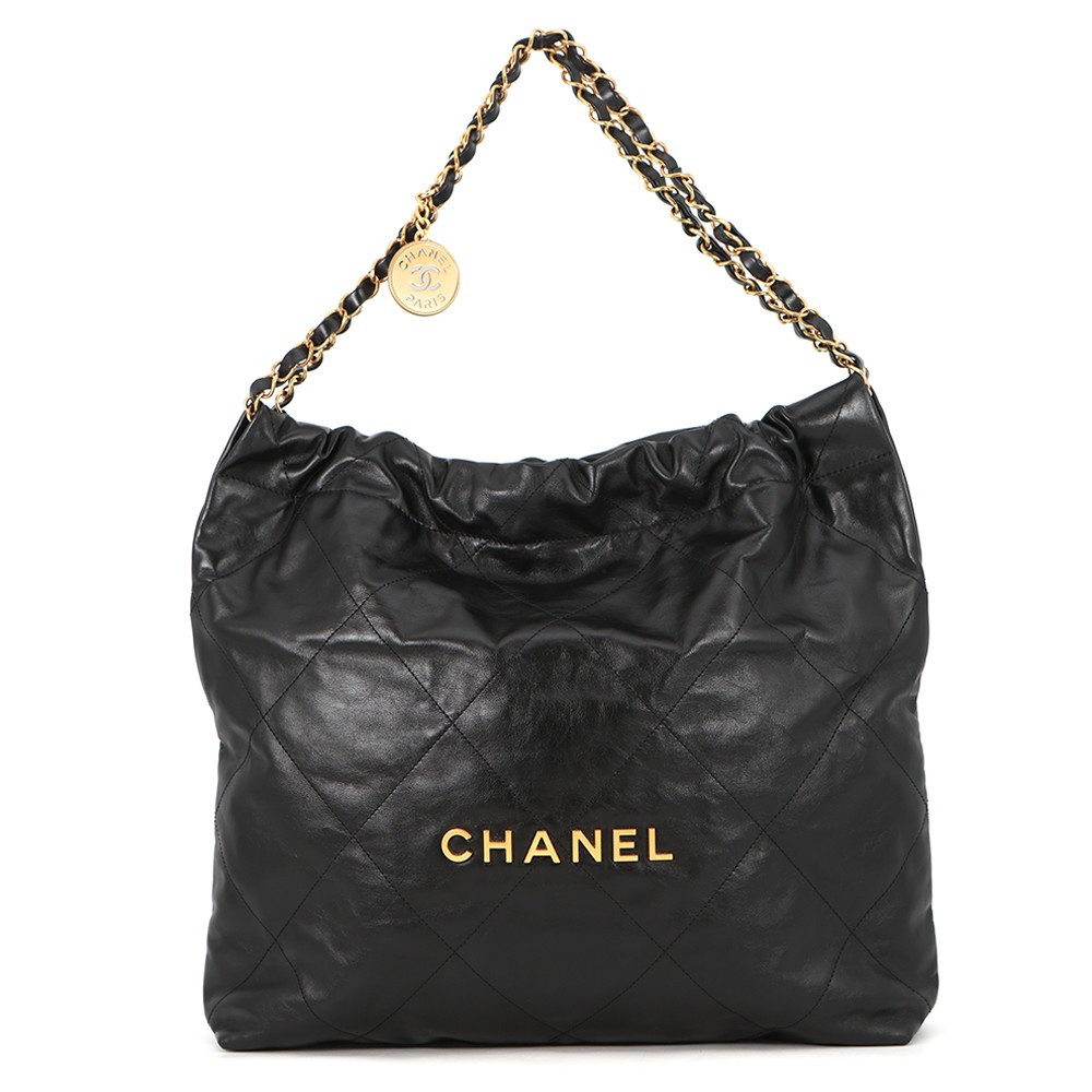 CHANEL CHANEL22 ChainShoulder Bag Size Medium Shiny Calf Leather Black AS3261