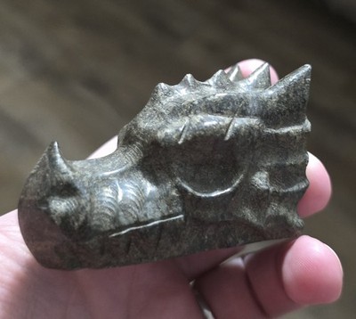 Pyrite Stone Dragon Head Carving Figurine 70mm x 37mm 221g Collectible Sculpture