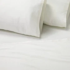 4pc Queen Linen Blend with Hem Stitch Sheet Set Sour Cream -